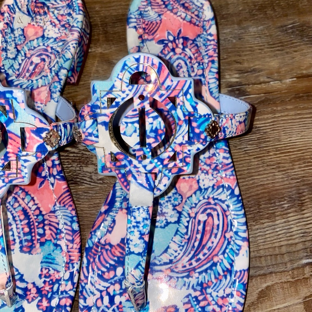 CROWN & IVY WYLIE PAISLEY PINK BLUE FLIP FLOP SANDALS SZ 10 WORN ONCE ! - Picture 4 of 7